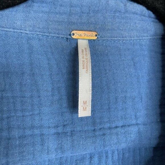 Free People Sunstreaks Gauze Blue Tie Front Shirt Top M - Picture 5 of 8